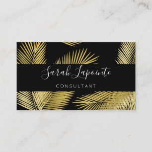 Tropisches Gold und schwarze Palmen Blätter Elegan Visitenkarte