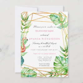 Tropisches goldenes Band Flamingo Strip Minze Einladung