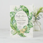 Tropisches goldenes Blattwerk, elegante Babydusche (Stehend Vorderseite)