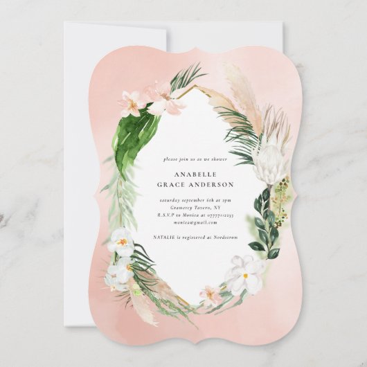 Tropisches goldfarbenes, geometrisches Blumenblätt Save The Date (Rückseite)