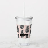 Tropisches Grau-Pink-Ananas-Muster mit Namen Acryltrinkbecher (Vorderseite)