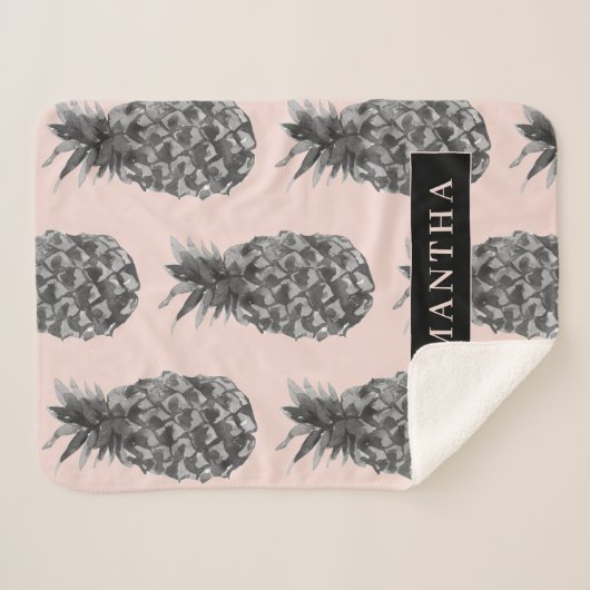 Tropisches Grau-Pink-Ananas-Muster mit Namen Sherpadecke (Vorderseite (Horizontal))
