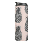 Tropisches Grau-Pink-Ananas-Muster mit Namen Thermosbecher (Nach rechts gedreht)
