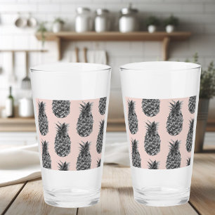 Tropisches Grau & Rosa Ananas Nahtloses Muster Glas