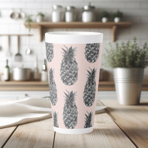 Tropisches Grau & Rosa Ananas Nahtloses Muster Milchtasse