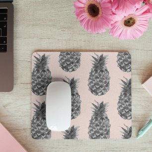 Tropisches Grau & Rosa Ananas Nahtloses Muster Mousepad