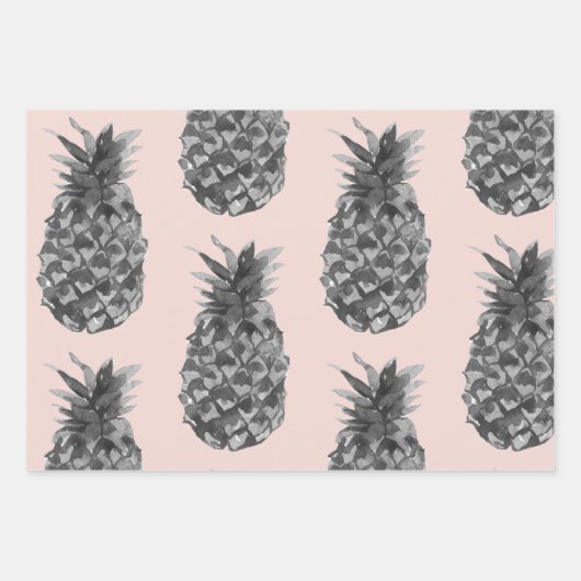 Tropisches Graues und rosa Ananas Nahtloses Muster Geschenkpapier Set (Vorderseite)