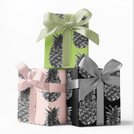 Tropisches Graues und rosa Ananas Nahtloses Muster Geschenkpapier Set