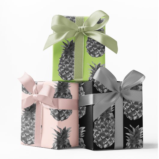 Tropisches Graues und rosa Ananas Nahtloses Muster Geschenkpapier Set