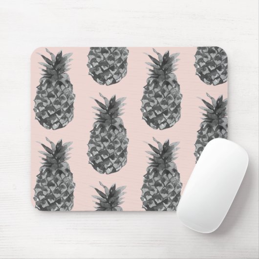 Tropisches Graues und rosa Ananas Nahtloses Muster Mousepad (Mit Mouse)