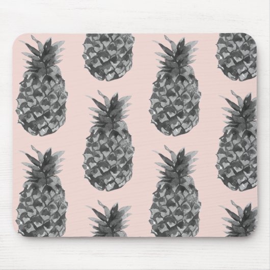 Tropisches Graues und rosa Ananas Nahtloses Muster Mousepad (Vorne)