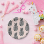 Tropisches Graues und rosa Ananas Nahtloses Muster Pappteller (Party)