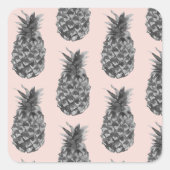 Tropisches Graues und rosa Ananas Nahtloses Muster Quadratischer Aufkleber (Vorderseite)