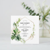 Tropisches Green und Gold Frame Baby Dusche per Ma Einladung (Stehend Vorderseite)