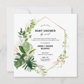 Tropisches Green und Gold Frame Baby Dusche per Ma Einladung (Vorderseite)