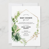 Tropisches Green und Gold Frame Baby Dusche per Ma Einladung (Vorderseite)
