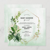 Tropisches Green und Gold Frame Baby Dusche per Ma Einladung (Vorne/Hinten)