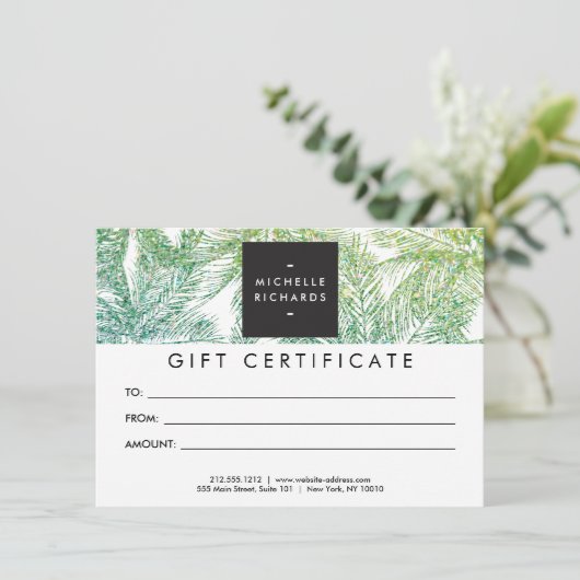 Tropisches Grün/Aqua Glitzer Palms Geschenkkarte (Stehend Vorderseite)