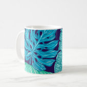 Tropisches Grün-Blau-Blattmuster Kaffeetasse (Vorderseite Links)