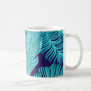 Tropisches Grün-Blau-Blattmuster Kaffeetasse