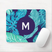 Tropisches Grün-Blau-Blattmuster Monogramm Mousepad (Mit Mouse)