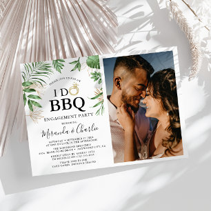 Tropisches Grün & Gold 'I Do BBQ' Paar-Foto Einladung
