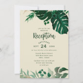 Tropisches Grün mit Goldblättern Hochzeitsempfang Einladung (Vorderseite)