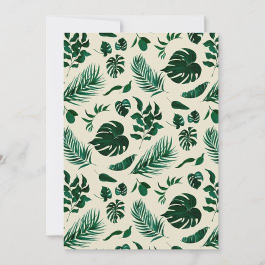 Tropisches Grün mit Goldblättern Hochzeitsempfang Einladung (Rückseite)