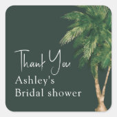 Tropisches Grün-Schriftzeichen-Brautpavillon Quadratischer Aufkleber (Vorderseite)