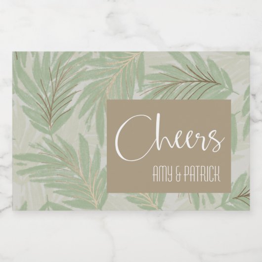 Tropisches Grün- und Gold-Blätter auf Sage Mini Schaumweinetikett (Einzelnes Label)