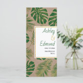Tropisches Grün und Gold rustikale Hochzeitskarte Menükarte (Stehend Vorderseite)