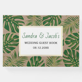 Tropisches Grün und goldene Blätter rustikale Hoch Gästebuch