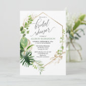 Tropisches Grün und goldfarbenes Brautparty Einladung (Stehend Vorderseite)