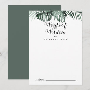 Tropisches Grün Weiße Hochzeiten Worte der Weishei Hinweiskarte