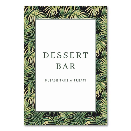 Tropisches grünes Blattdessert-Bar-Schild Tischnummer (Vorderseite)