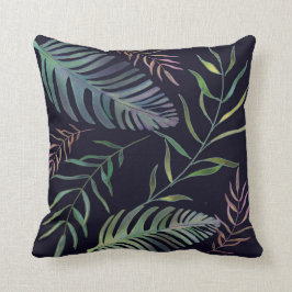 Tropisches grünes Blattpalmenblatt Blaublau Kissen