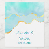 Tropisches grünes Blau mit Goldgrenzenhochzeit Weinetikett (Einzelnes Label)