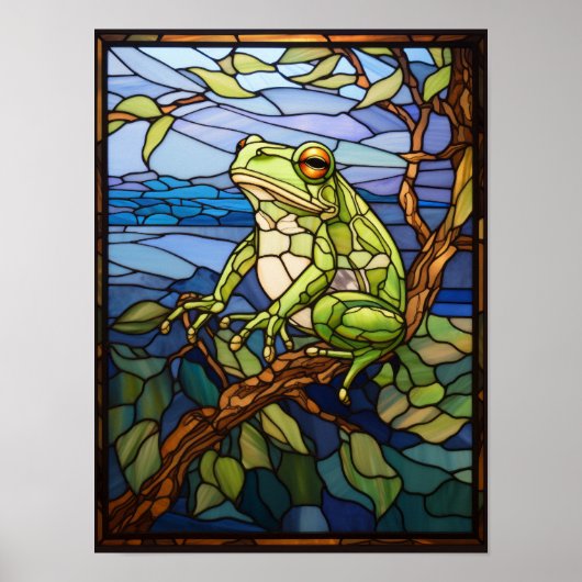 Tropisches grünes Frosch-Buntglas-Panel Poster (Vorne)