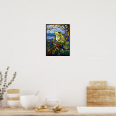 Tropisches grünes Frosch-Buntglas-Panel Poster (Küche)