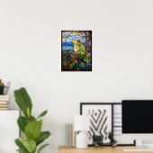 Tropisches grünes Frosch-Buntglas-Panel Poster (Heimbüro)