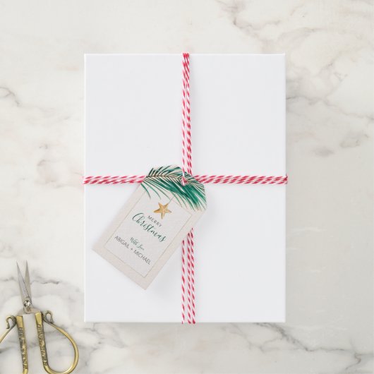 Tropisches grünes Gold Aquarell Starfish Weihnacht Geschenkanhänger (Mit Garn)