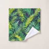 Tropisches grünes Leaf-Fern-Muster Badhandtuch Set (Waschlappen)