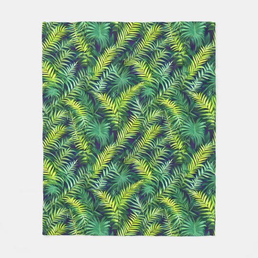Tropisches grünes Leaf-Fern-Muster Fleecedecke (Vorderseite)