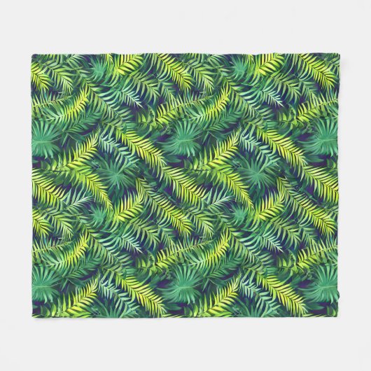 Tropisches grünes Leaf-Fern-Muster Fleecedecke (Vorderseite (Horizontal))