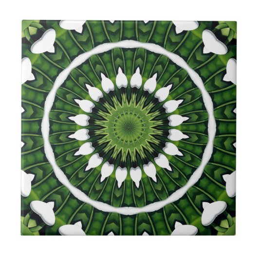 Tropisches grünes Mandala Fliese (Vorderseite)