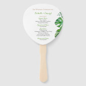 Tropisches grünes Monster-Blätter Hochzeit Zeremon Fächer (Vorderseite)