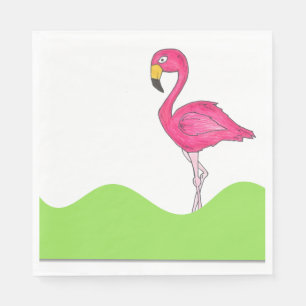 Tropisches grünes Rosa Flamingo Bird Print Napkins Serviette