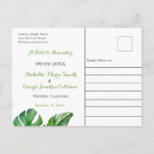 Tropisches grünes Wasser Monstera Save the Date Postkarte (Rückseite)