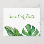 Tropisches grünes Wasser Monstera Save the Date Postkarte (Vorderseite)