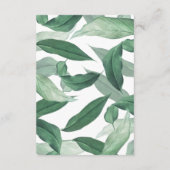 Tropisches Grünfolien-Skript Hochzeitsdetails Begleitkarte (Rückseite)